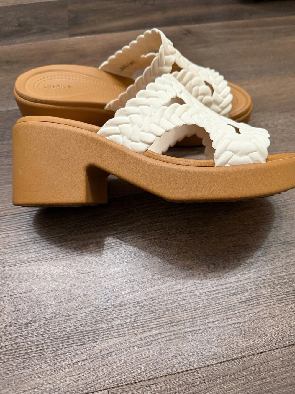 White Woven Slide Sandals with Tan Platform - LiteRide